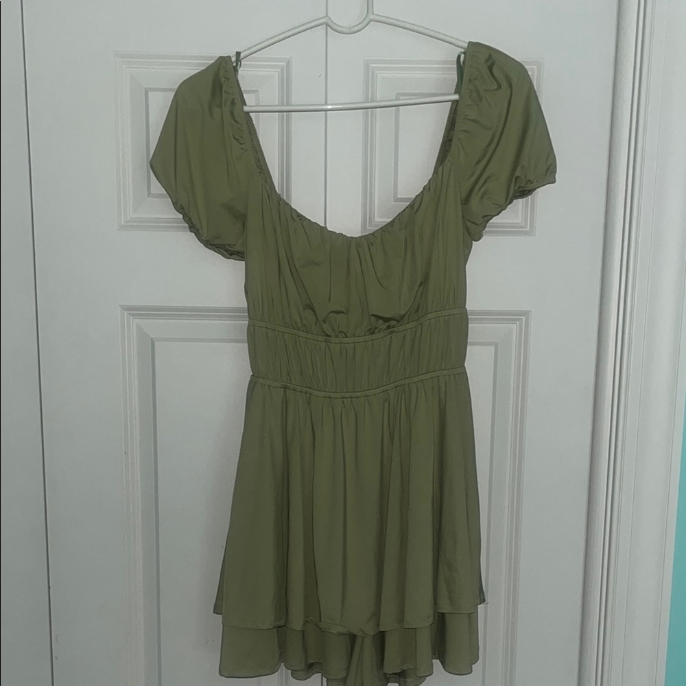 Windsor Sage Green Gathered Romper/Dress